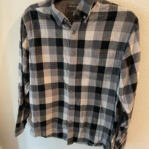 Men’s 100% Cotton Eddie Bauer Button Down Black And White Plaid Collared Shirt S